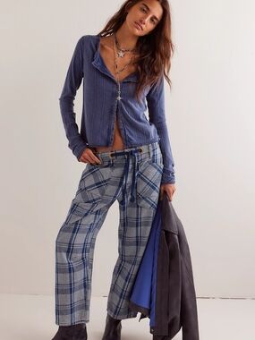 New We The Free Moxie Plaid Pull-On Barrel Jeans